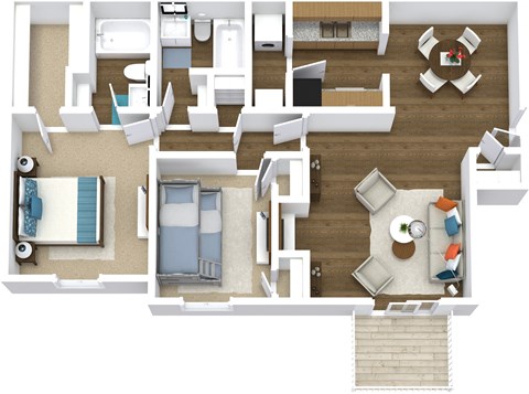 a floor plan of a house with furniture and a living room